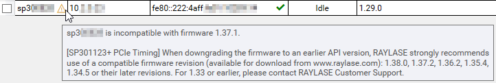 SP-ICE-3 Batch Updater Incompatible Firmware Tooltip